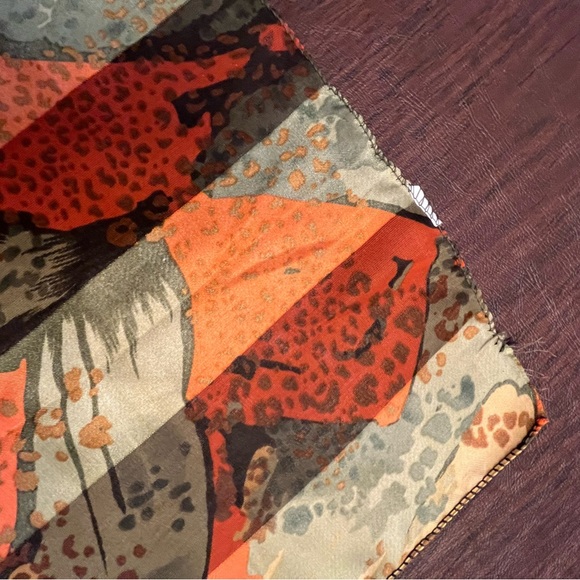 Orange Scarf 13x58 long Orange, Green, Yellow believe to be polyester preowned - Picture 2 of 6